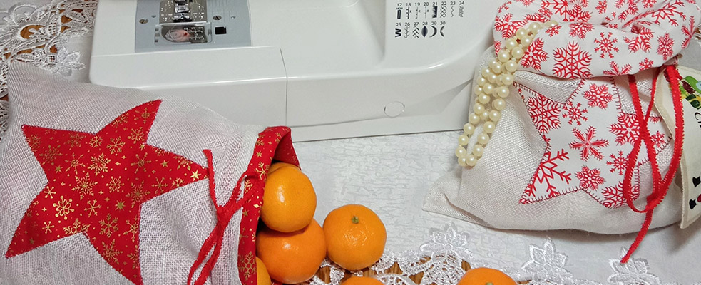 Мастер-класс «Новогодний мешочек для подарка», выполненный на швейной машине Elna eXperience 450